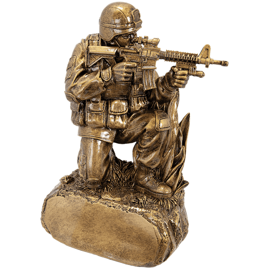Personalized Antique Gold Military Resin Kneeling on Grass