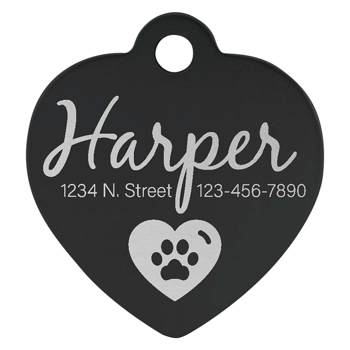 Personalized Black Anodized Aluminum Heart Pet Tag