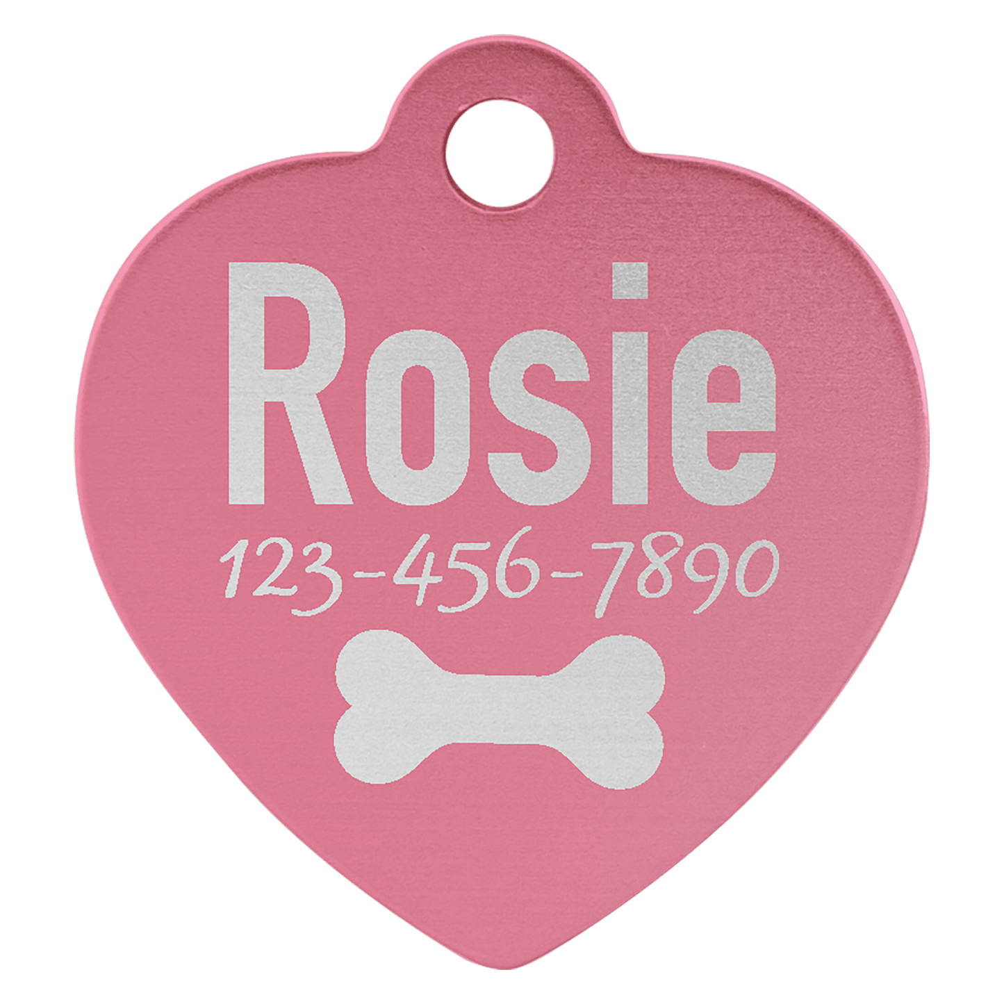 Personalized Pink Anodized Aluminum Heart Pet Tag