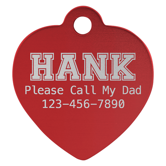 Personalized Red Anodized Aluminum Heart Pet Tag