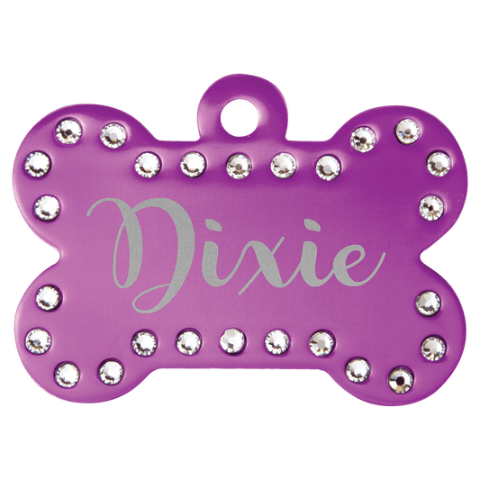 Personalized Purple Swarovski Bling Pet Tags - Stainless Steel
