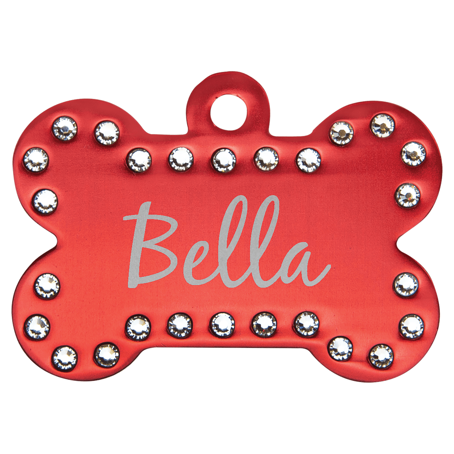 Personalized Red Swarovski Bling Pet Tags - Stainless Steel