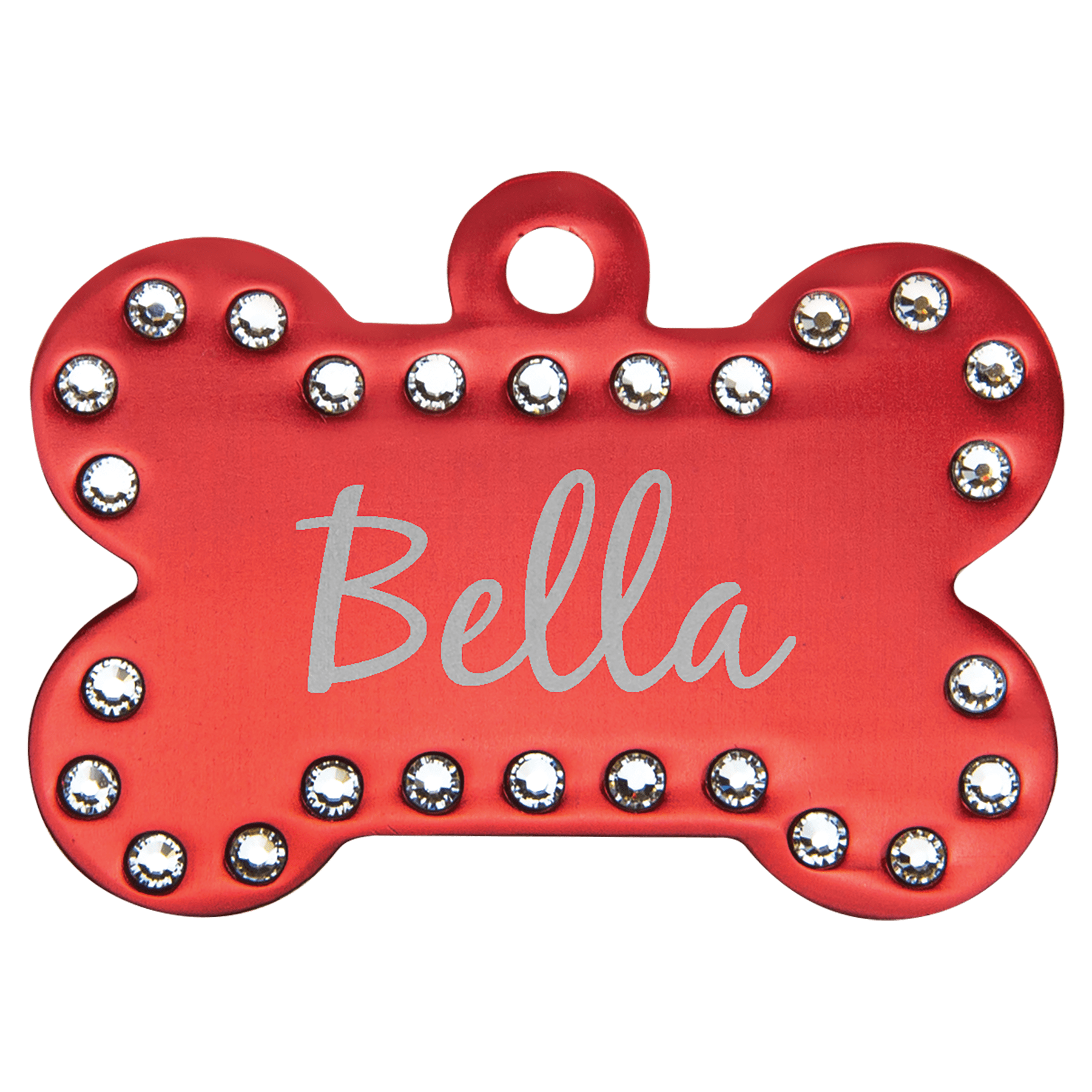 Personalized Red Swarovski Bling Pet Tags - Stainless Steel
