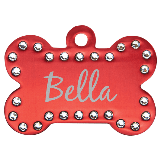 Personalized Red Swarovski Bling Pet Tags - Stainless Steel