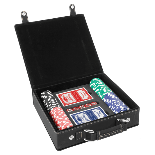 Personalized Black/Gold Leatherette Poker Set - Leatherette