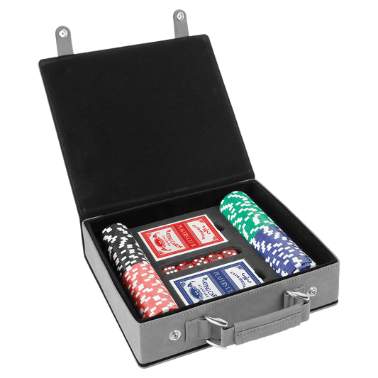 Personalized Gray Leatherette Poker Set - Leatherette