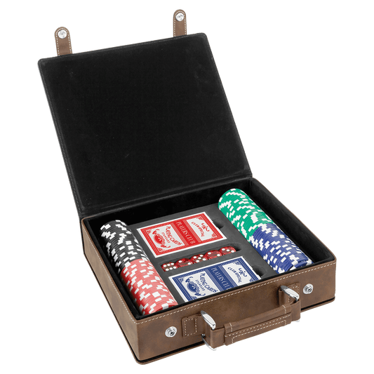 Personalized Rustic/Gold Leatherette Poker Set - Leatherette
