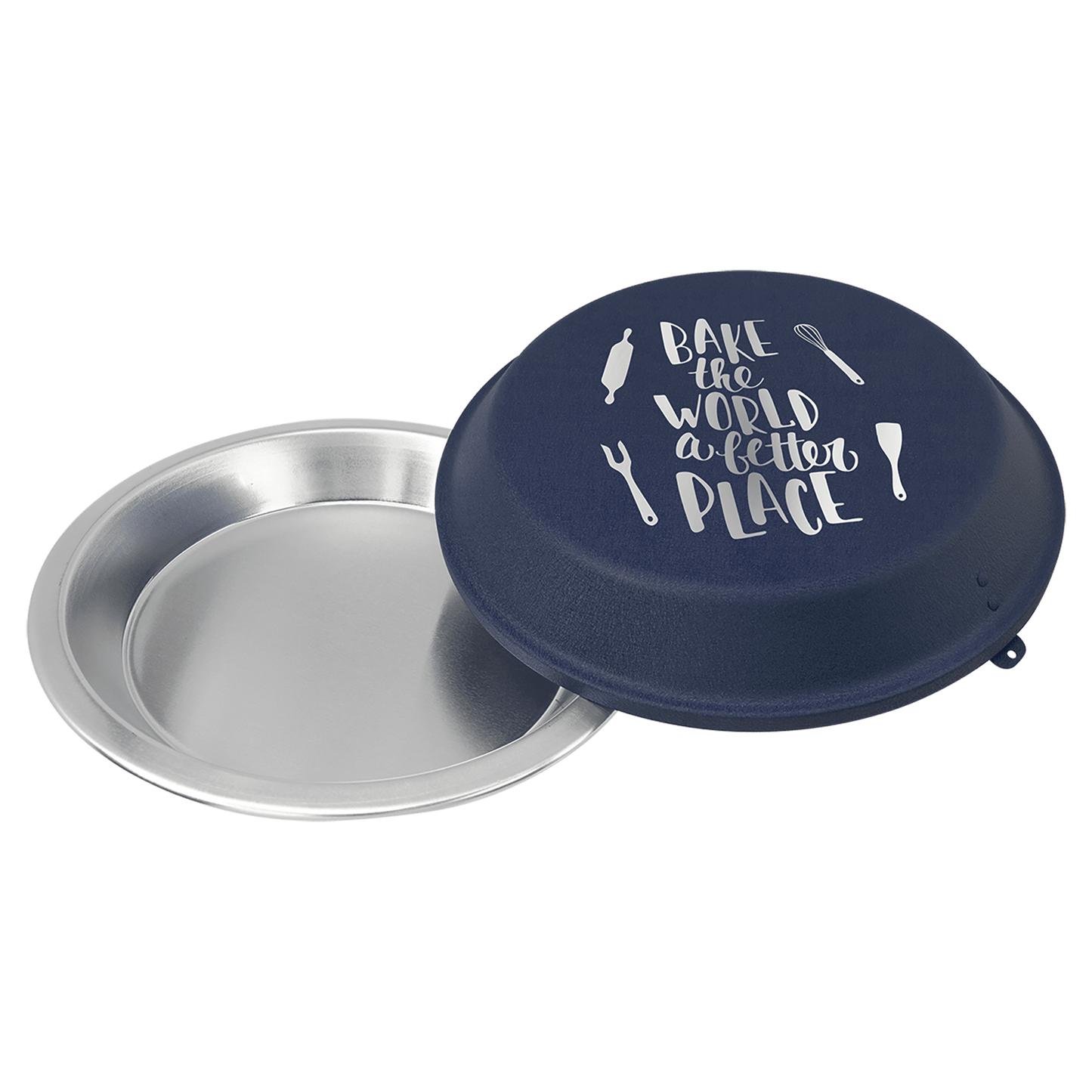 Personalized Aluminum Pie Pan with Navy Blue Powder Coated Lid