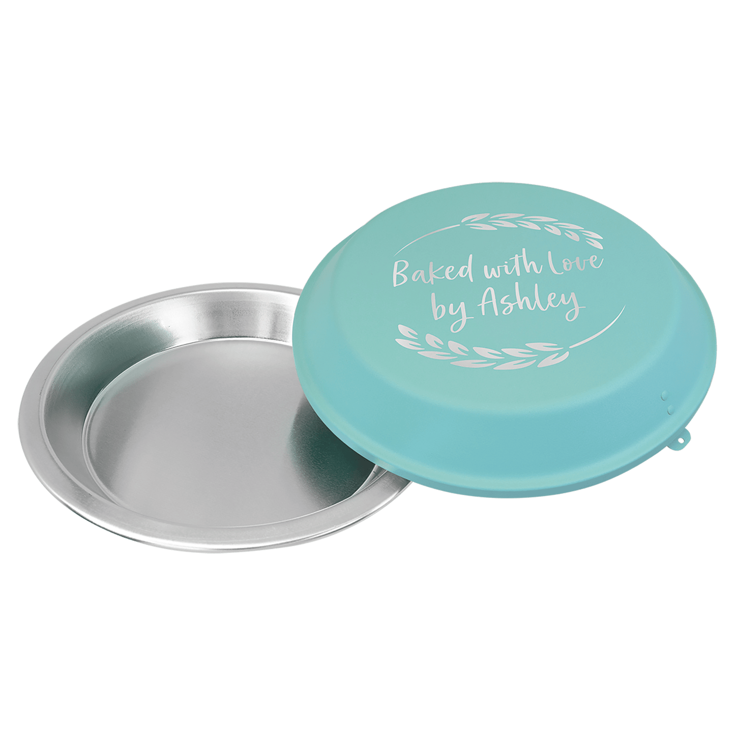 Personalized Aluminum Pie Pan with Teal Powder Coated Lid
