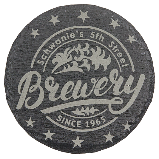 Round Slate Custom Engraved Coaster with Foam Pads