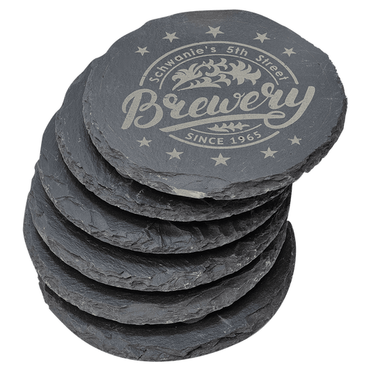 Round Slate Custom Engraved Coaster Set-6 Coasters