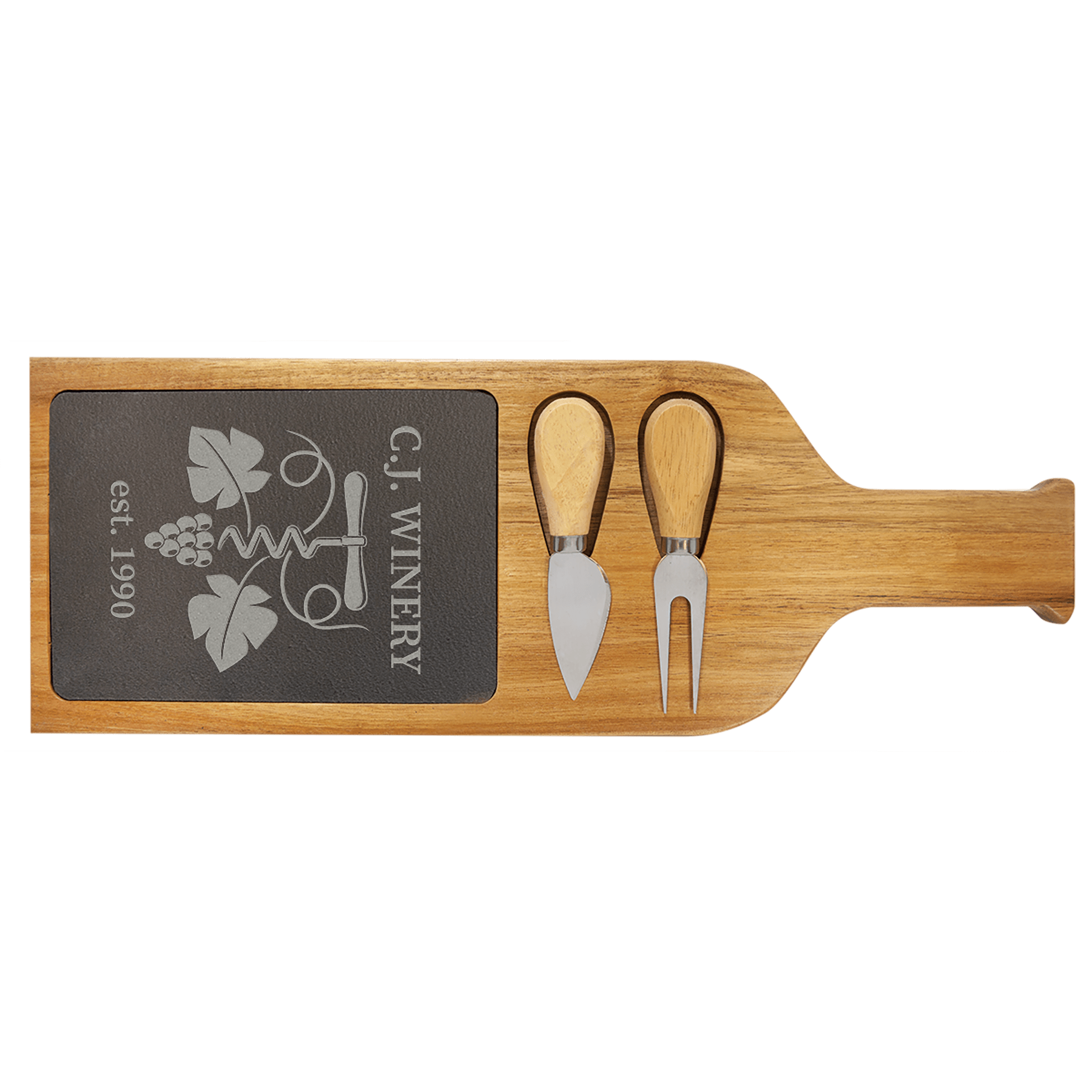 Custom Acacia Wood with Slate Serving Board with 2 Tools