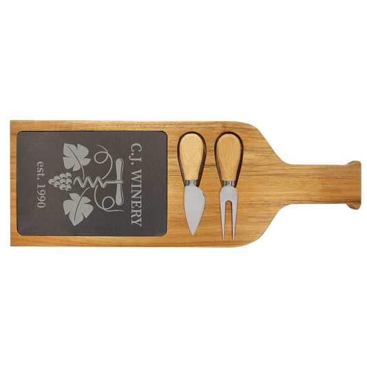 Custom Acacia Wood with Slate Serving Board with 2 Tools