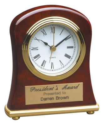 Rosewood Piano Finish Bell Shaped Personalized Desk Clock