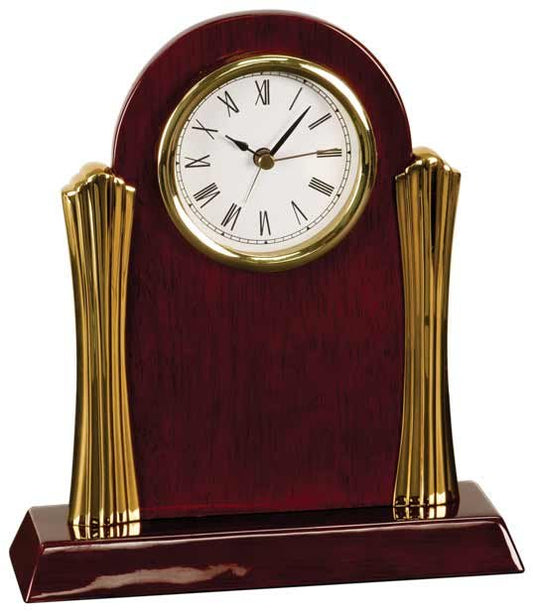 Arch Rosewood Personalized Desk Clock with Gold Metal Columns