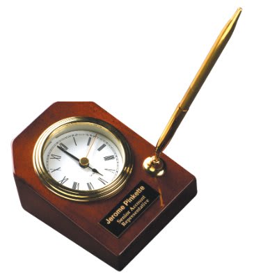 Rosewood Piano Finish Personalized Desk Clock with Pen