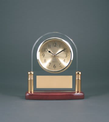 Rosewood Finish Arch Custom Engraved Glass Clock