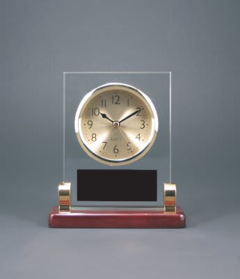 Custom Rosewood Piano Finish Rectangle Clock with Metal Posts