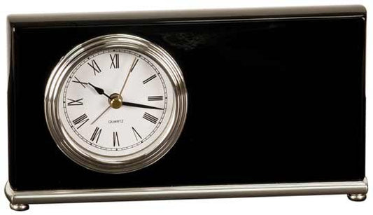 Black Horizontal Personalized Desk Clock - Wood