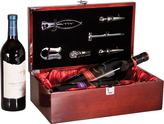 Custom Rosewood Piano Finish Double Wine Presentation Box with Tools