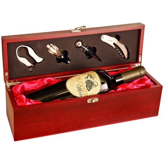 Custom Rosewood Finish Single Wine Presentation Box with Tools