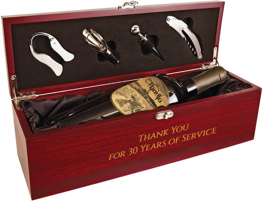 Custom Rosewood Piano Finish Single Wine Presentation Box with Tools
