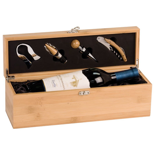 Custom Solid Bamboo Single Wine Presentation Box with Tools