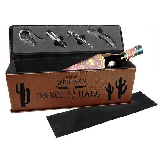 Custom Dark Brown Leatherette Wine Box with Tools - Leatherette