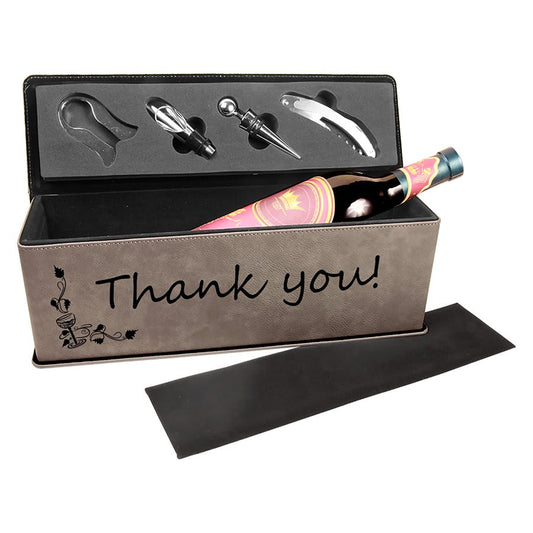 Custom Gray Leatherette Wine Box with Tools - Leatherette