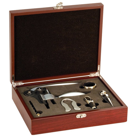 Custom Rosewood Finish 5-Piece Wine Gift Set