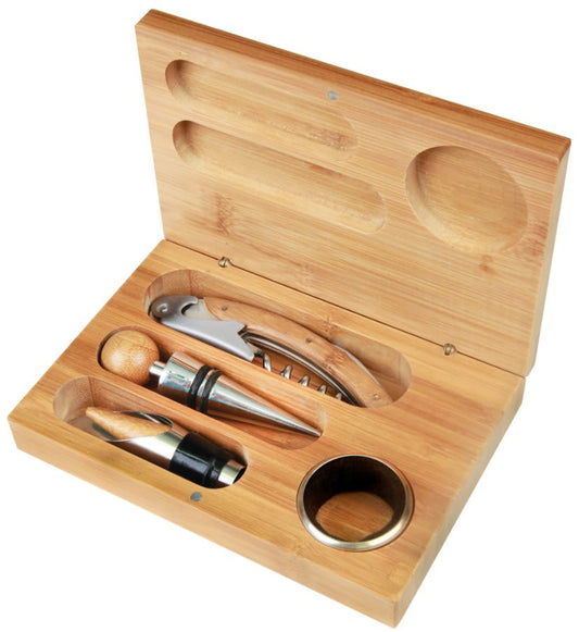 Custom Bamboo 4-Piece Wine Tool Set