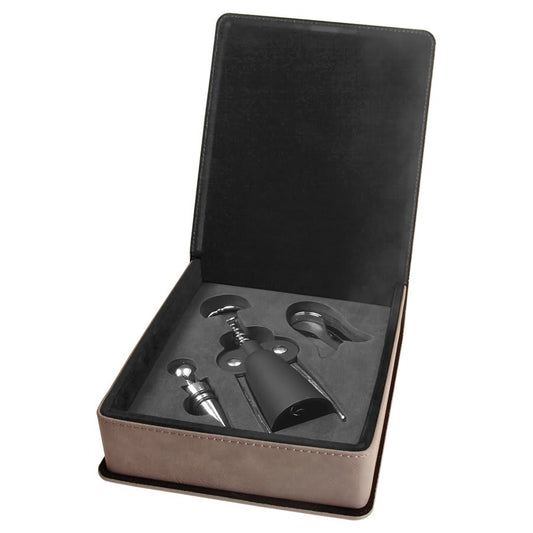 Custom Gray Leatherette 3-Piece Wine Tool Set - Leatherette