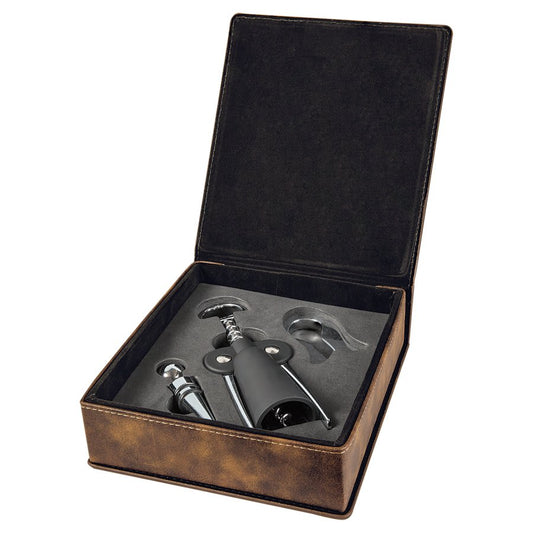 Custom Rustic/Gold Leatherette 3-Piece Wine Tool Set - Leatherette