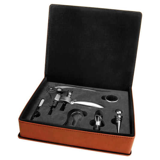 Custom Rawhide Leatherette 5-Piece Wine Tool Set - Leatherette