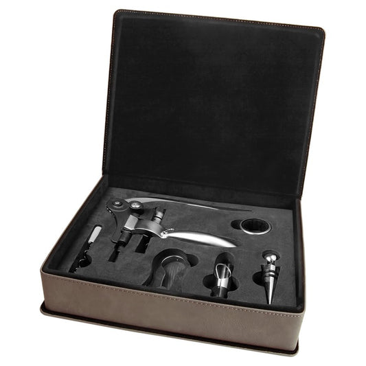 Custom Gray Leatherette 5-Piece Wine Tool Set - Leatherette