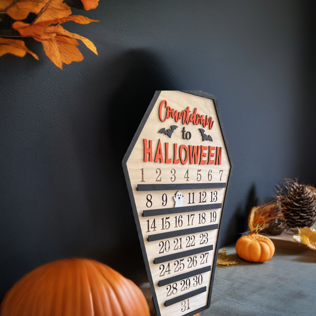 Custom Wooden Halloween Countdown Sign | Spooky Ghost Slider Calendar